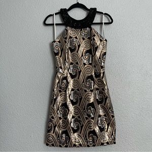Sydney Tropic Brocade Halter Cocktail Dress